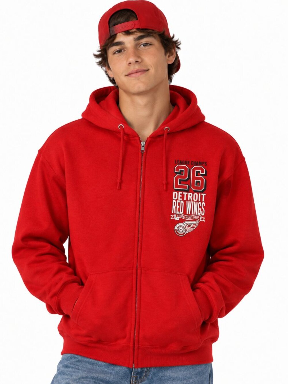 Detroit Redwings Youth Zip Front Hoodie Red